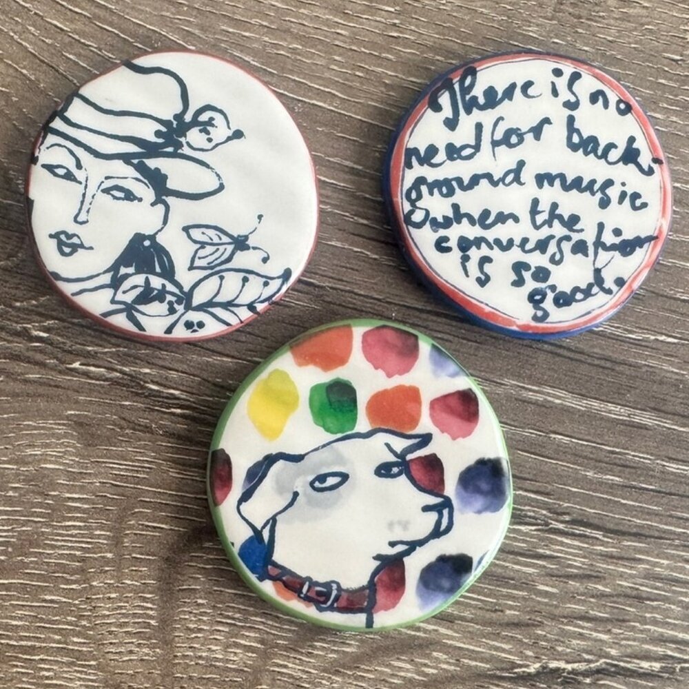 Set of 3 Round Ceramic Painted Magnets